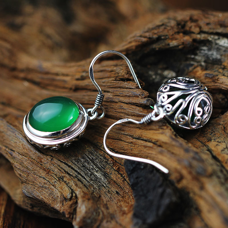 Green Jade Sterling Silver Drop Earrings - Image 3