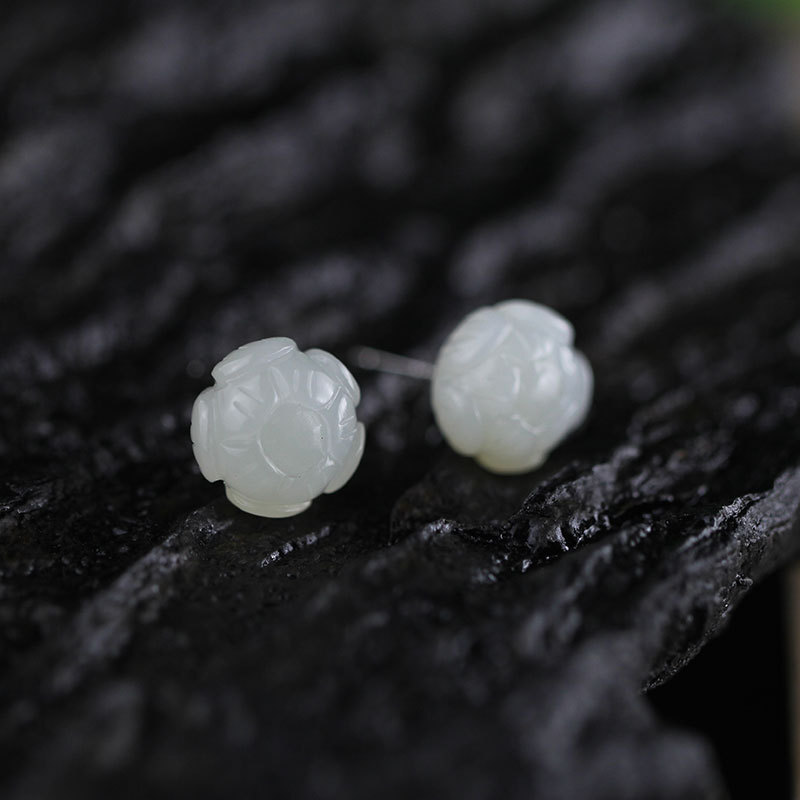 Natural White Jade Flower Earrings - Image 4